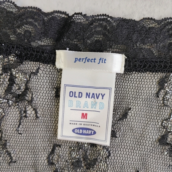 Vintage Old Navy Sheer Lace Top Womens Medium Black Silver Goth Layering Y2K - Picture 4 of 8